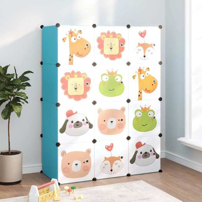 Armoire de rangement pour enfants - VIDAXL - Design convivial - avec 12 cubes Bleu PP@16029