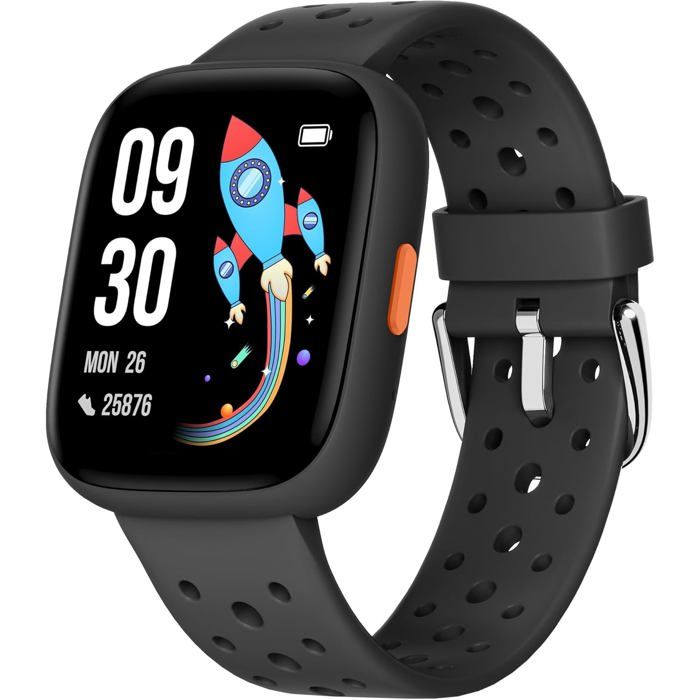 Montre Connectée Enfant 1 8 Podomètre Cardio Sommeil Jeux Puzzle IP68 100+ Cadrans Garçons Filles 5-16 Ans Noir
