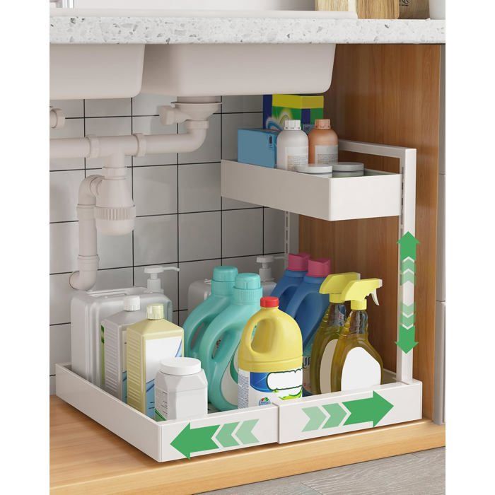 Rangement Sous Evier Cuisine 2 Étages Métal Organisateur[IN38]