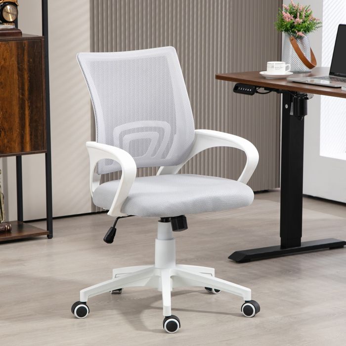 Chaise de bureau en maille pivotante hauteur réglable fonction basculante accoudoirs charge max. 120 kg gris