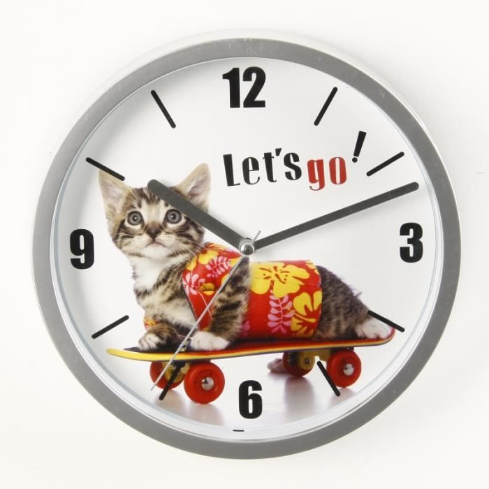Horloge Chat Fun D 22 Cm Skateboard Cdiscount Maison