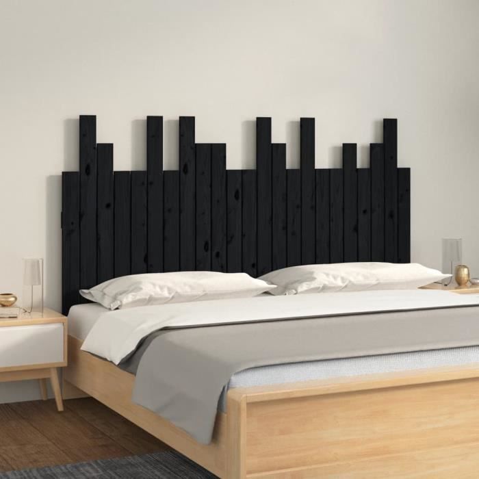 VIDAXL Tete De Lit Murale Noir 140x3x110 Cm Bois Massif De Pin Pas Cher