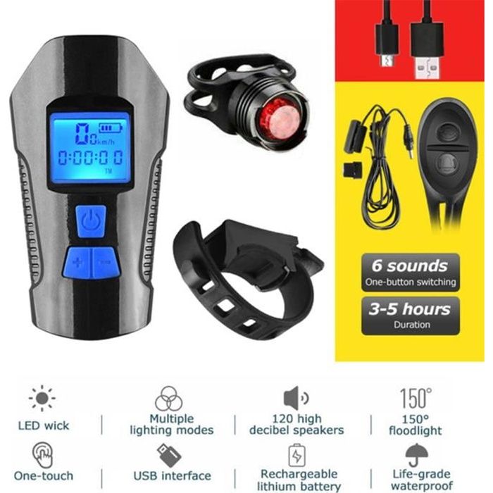 USB Rechargeable LED Vélo Vélo Avant Arrière Lumière Set Phare Feu Arrière Lampe