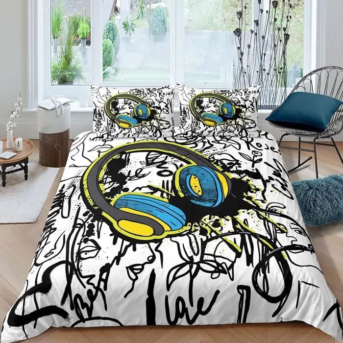 Housse de Couette Casque Adolescent Parure de Lit Imprimée 3D Microfibre avec Taies doreiller 200x200cm[837]