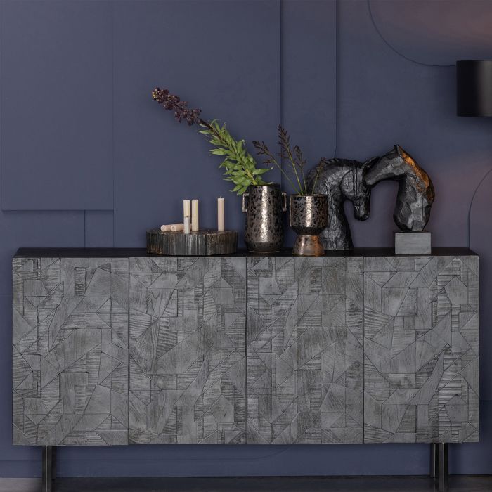 Buffet 4 portes 160x40x83 cm en bois de manguier et métal noir Buffet 4 portes 160x40x83 cm en bois de manguier et métal noir