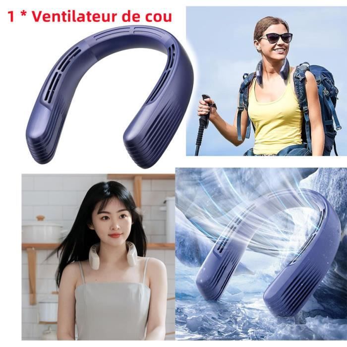 Ventilateur De Cou Portable Ultralent - 3 Vitesses, LED, Silencieux, Rechargeable USB Noir/Bleu