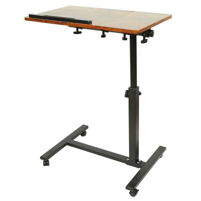 grus table de lit portable - support pour ordinateur à roulettes - inclinable - hauteur/angle réglable