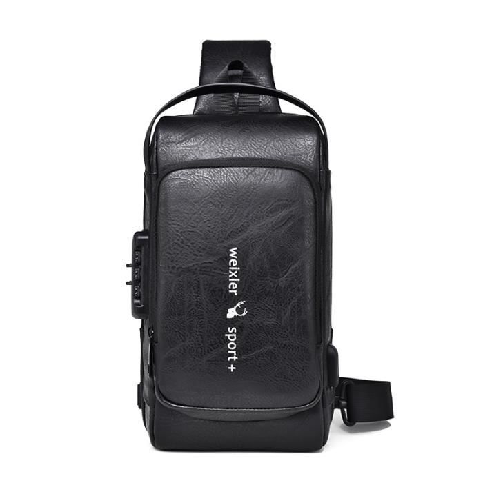Sac De Poitrine Antivol Homme – Noir, USB Recharge, Robuste Et Sécurisé