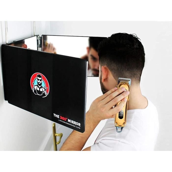 Miroir 3 Voies 360° BTSAE - Auto-Coupe Cheveux, LED Rechargeable, Pliable - Avec Support Réglable