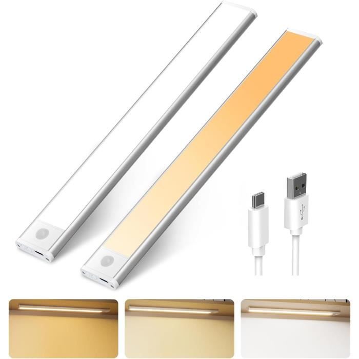 Quntis Reglette LED Cuisine 40CM Aimantée Rechargeable - 186 LEDs Détecteur Mouvement, 3 Couleurs Et Luminosité Réglable Pour Placard, Armoire, Escalier