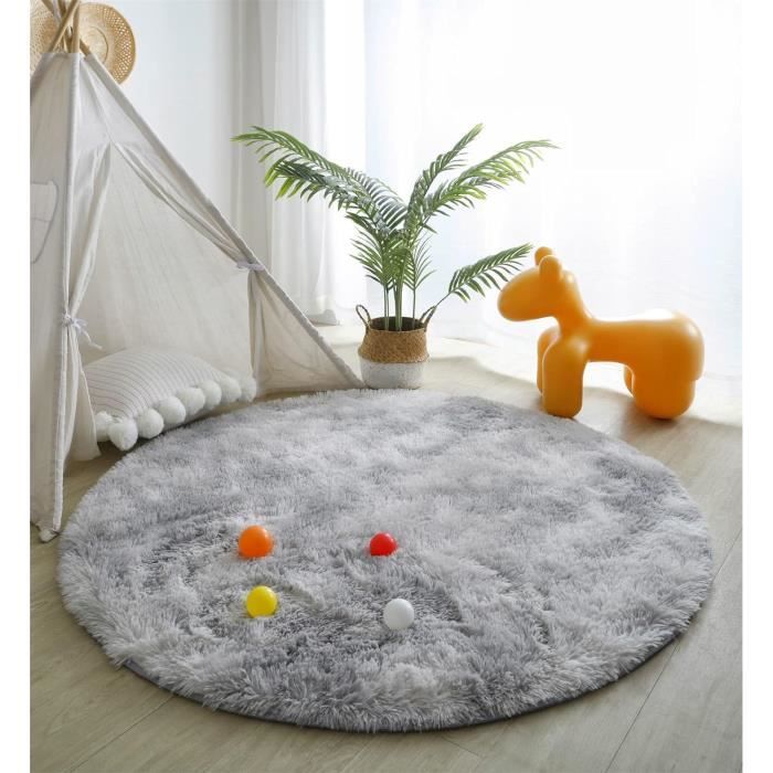 Tapis Salon Shaggy Design Moderne Poils Longs Ronde Couleur Unie, Interieur Anti Slip Décor