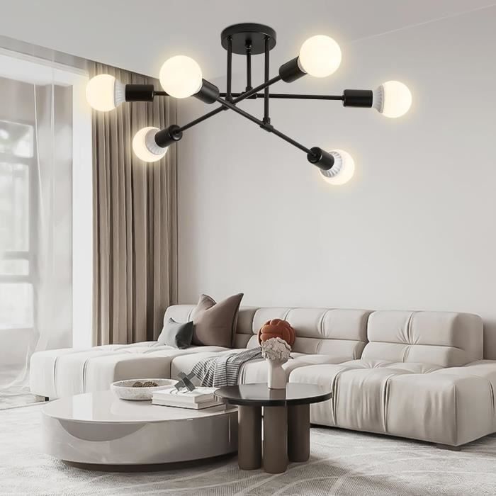 Lustre Plafonnier Sputnik Industriel 4 Lumières - Métal Noir, Douilles E27 - Pour Salon, Chambre, Cuisine - 2