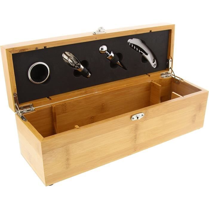 Coffret Sommelier Pradel Excellence 5 Pièces Bambou - Tire-Bouchon, Thermomètre, Stop-Goutte