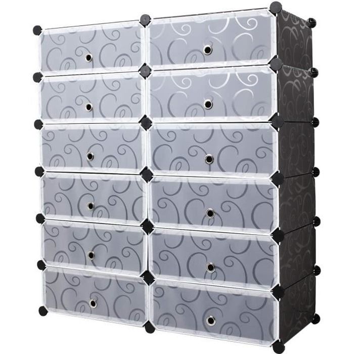 Meerveil Armoire à Chaussures Meuble de Rangement pour 24 Paires de Chaussures 12 Cube Etagère à Chaussures Etagère de Rangement en