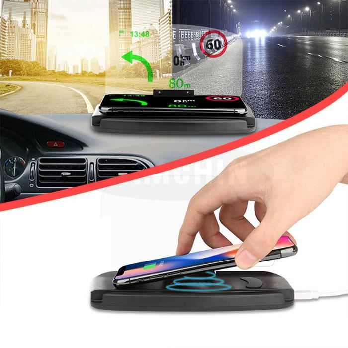 Chargeur induction voiture QI + Support telephone Voiture HUD avec écran  Navigation GPS Head Up Projecteur d'affichage - Cdiscount Téléphonie