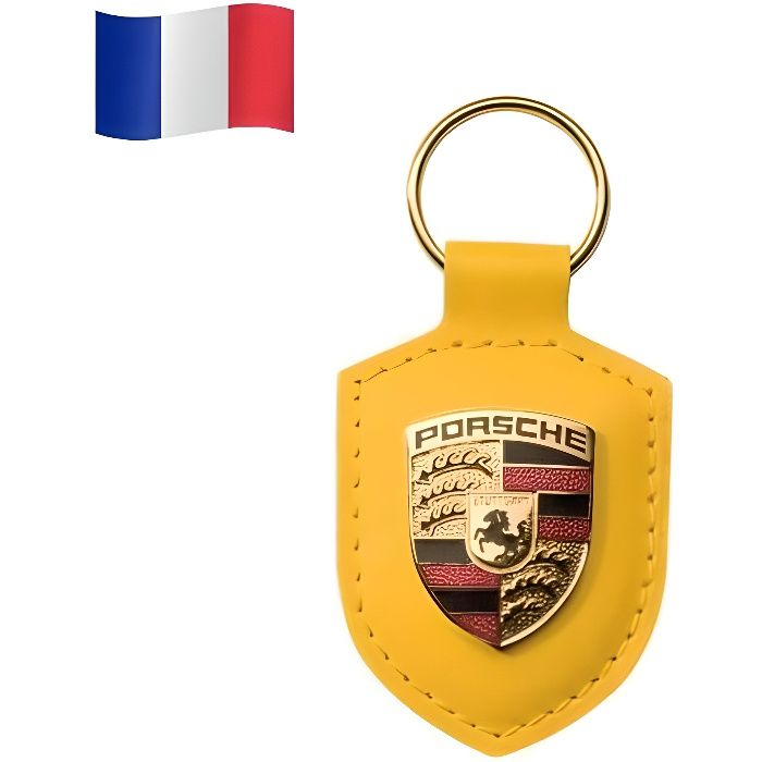 Porte clés Porsche Jaune Cuir GENUINE OEM - Keychain clef cle