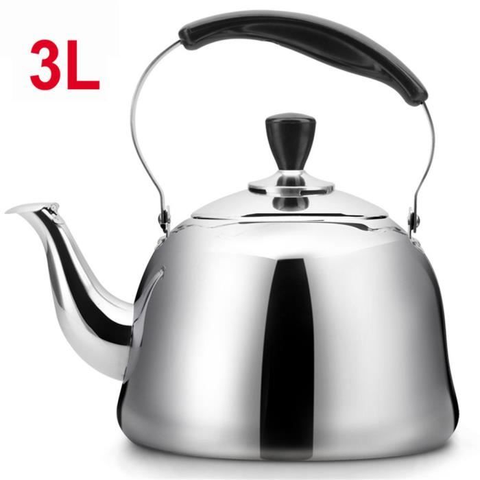 Bouilloire à sifflet 3L en Acier Inoxydable Cuisson Induction Gaz Rouge