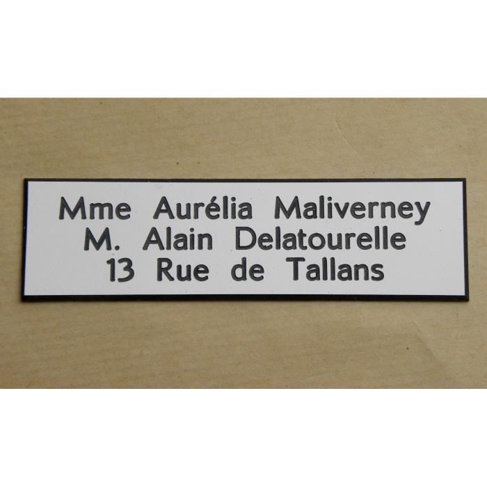 Plaque de boite aux lettres 3 lignes 10x2.5 cm 15 couleurs au choix biseautée
