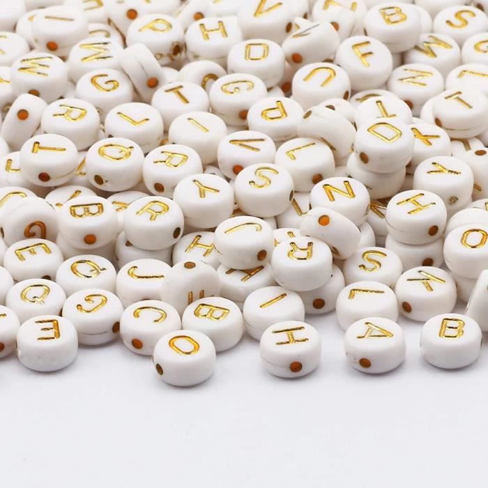 Lot 500 Perles Acryliques Dorées Alphabet 7mm - Plates Rondes, Pour Fabrication Bijoux