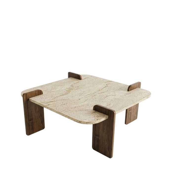 Soleni - Table basse en bois et effet travertin 90x90cm Soleni - Table basse en bois et effet travertin 90x90cm