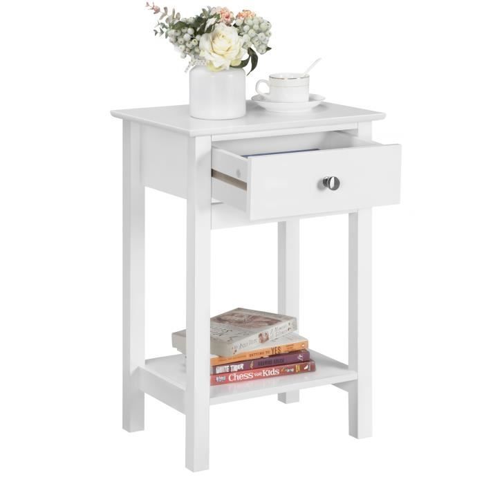 Table dappoint - YAHEETECH - Blanc - 1 tiroir - 1 étagère de rangement - 40x30x60 cm