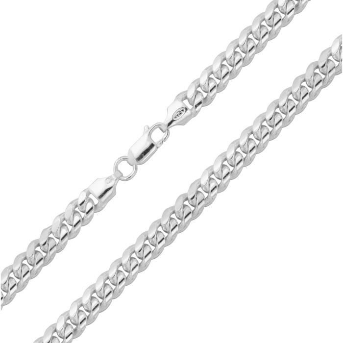 Chaîne Gourmette Plaqué Argent 925 Maille Creuse 4mm 60cm - Unisexe, Neuf Sans Emballage