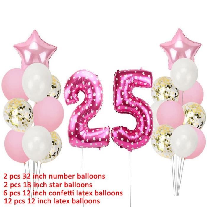 Numero 25 Ballons Joyeux Anniversaire Fete Decorations 25 Ans 25th Anniversaire Or Rose Homme Femm 22pcs Pink Gold Cdiscount Maison