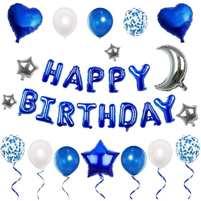 Ballon Anniversaire Decoration Garcon Bleu Argent Blanc 54pcs Kit Ballon Anniversaire Deco Avec Happy Birthday Lettres Arche 106 Cdiscount Maison