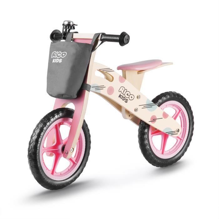 Rico Draisienne En Bois Bebe Enfant 2 3 Ans Velo Sans Pedales Deux Roues 12 Mousse Eva Sonnette Panier Rose Cdiscount Jeux Jouets