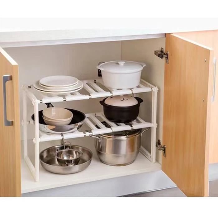 Étagère de rangement sous évier extensible YYIXING - Blanc - 38-70*26*38cm