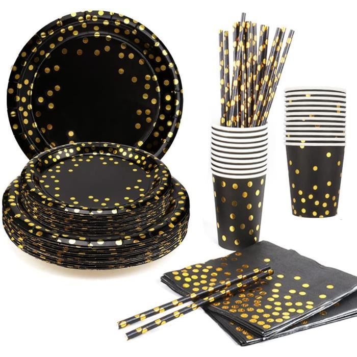120pcs Kit de vaisselle jetable Assiette d'or Assiette d'or Tasse de serviette e