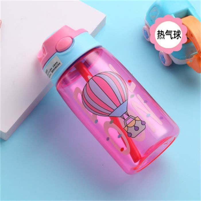 Gourde Enfant 600 Ml Avec Paille - Sans BPA, Couvercle à Une Touche, Poignée, Motifs Mignons - Pour école, Voyage Et Sport