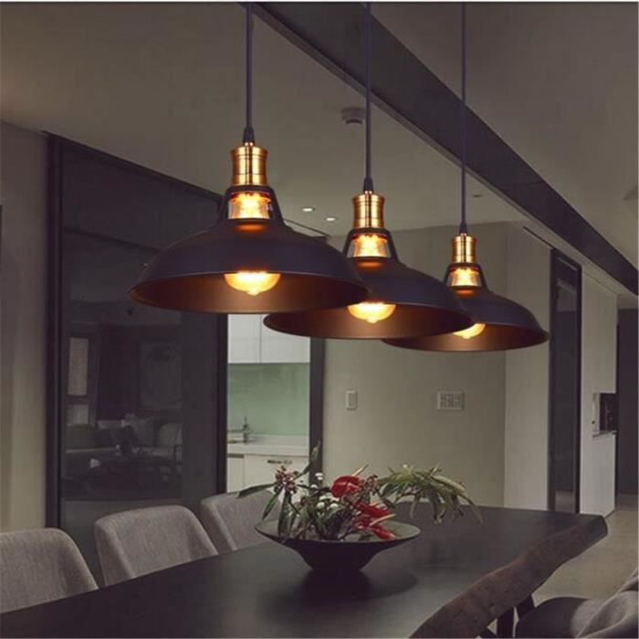 Fusion 3PCS Suspension Rétro Lustre de Plafonde Ajustable Noir Lampe Métal