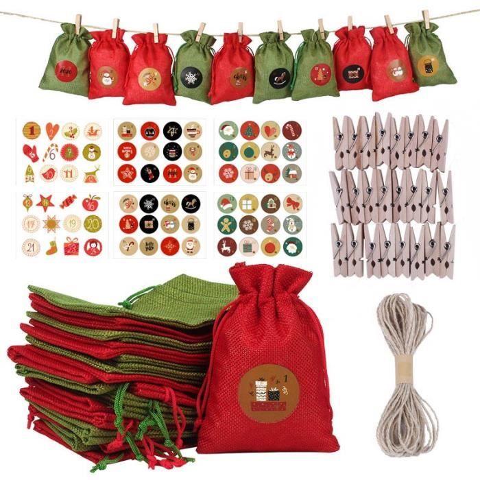 Cadeaux Petits Sacs-Cadeaux de Bonbons avec Cordon de Serrage pour la Fête de Noël LessMo Calendrier de l'Avent Sacs DIY Sachets en Tissu à Remplir Décorations de Vacances 