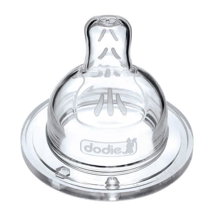 DODIE Tétine Sensation+ plate col large + silicone débit 4 spéciale liquide épais Lot de 3