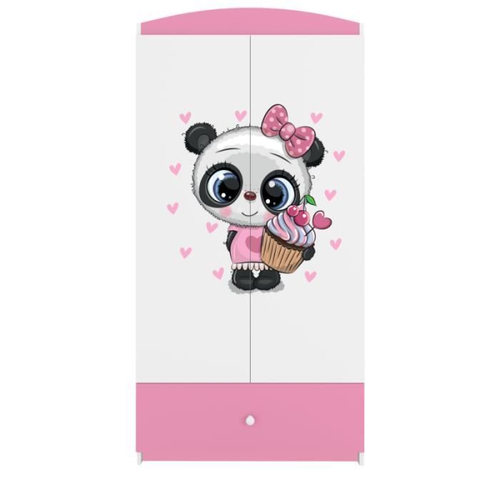 armoire enfant panda 2 portes 1 tiroir de rangement - rose