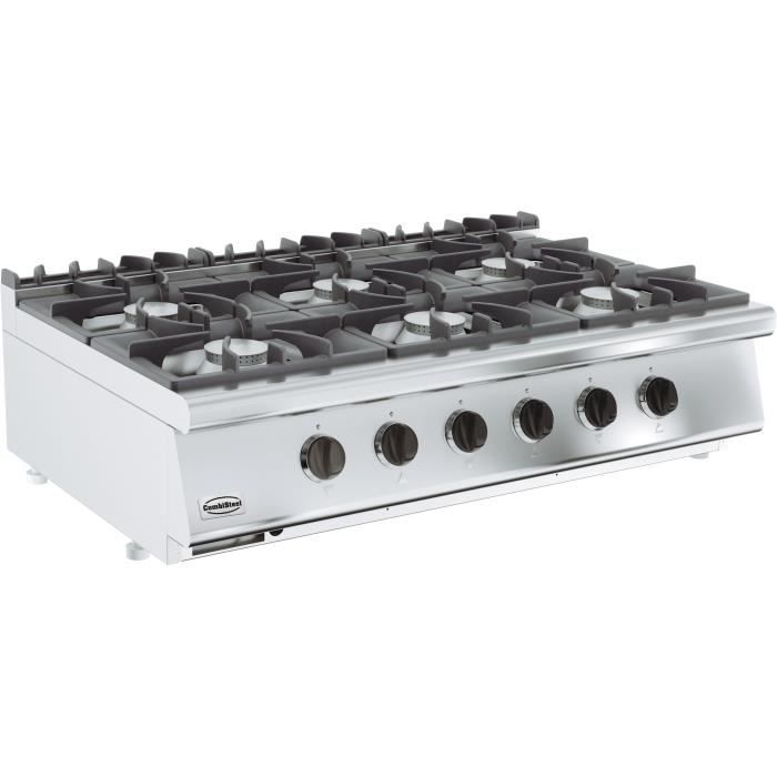 cuisinière professionnelle à gaz 6 feux sans four - en acier inox