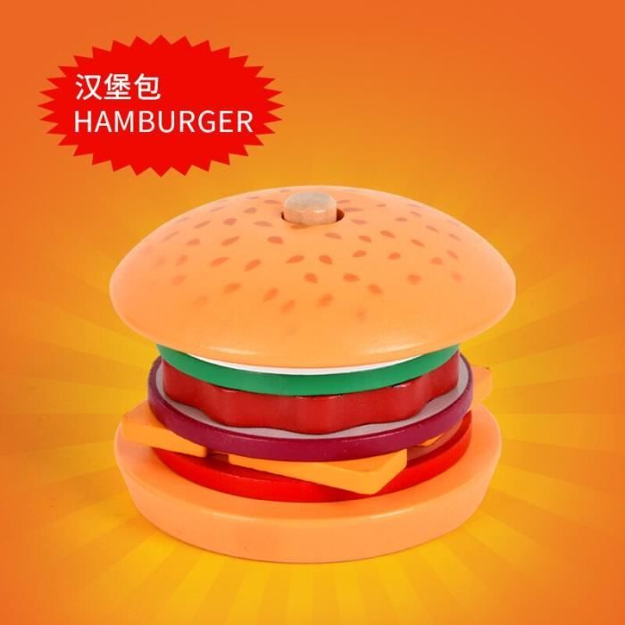 Jouet en bois pour enfants - Kit de nourriture rapide pour hamburger en bois avec menu allemand - Jouet idéal pour la cuisine bouée - Jeux - Jouets