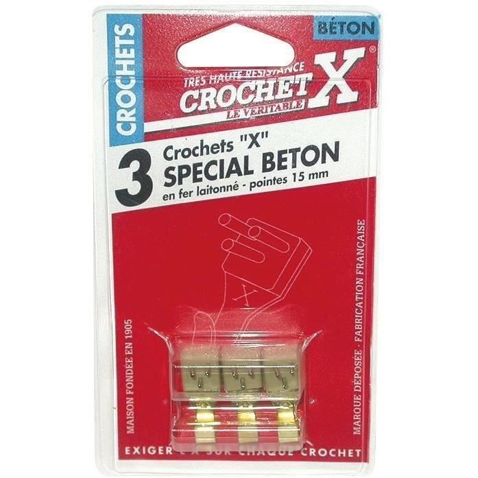 Crochet X laiton spécial béton - lot de 3