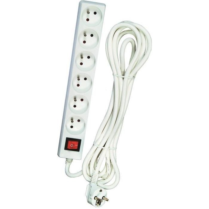 Multiprise avec interrupteur 2 prises Diall 16A blanc/gris