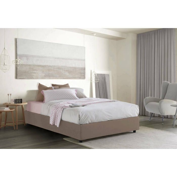 Dmora - Lit double Alessander 215x175xh32 cm gris tourterelle Panneau effet bois et Polyester