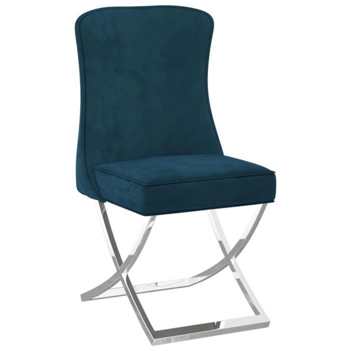 xio chaise de salle à manger bleu 53x52x98 cm velours et inox 112259