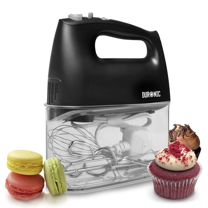 Duronic HM4 BK Batteur électrique cuisine à main 400W 5 vitesses avec fonction Turbo Compartiment de rangement 2 batteurs 2