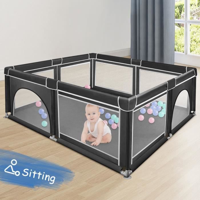 Parc Bébé Avec 50 Balles Et Panier De Basket - Dimensions 180x120x66 Cm - Clôture De Jeu Intérieur Extensible - Bleu, Tissu Oxford Renforcé