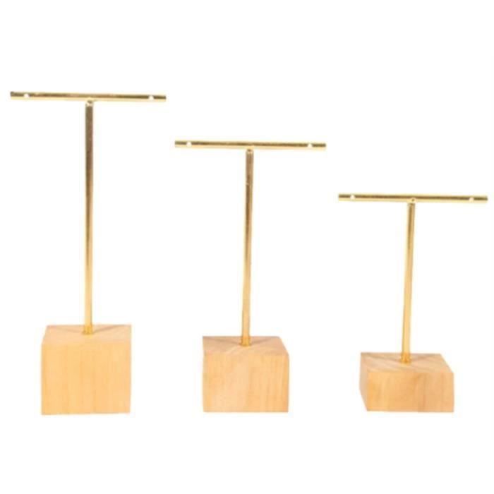 Miiauflskld 3 Présentoirs T-Bar Dorés Pour Boucles D'Oreilles – Bois Et Métal, Organisateur Élégant