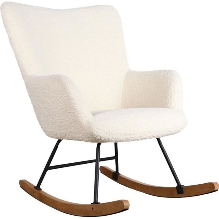 fauteuil à bascule en tissu bouclette écru kaira blanc
