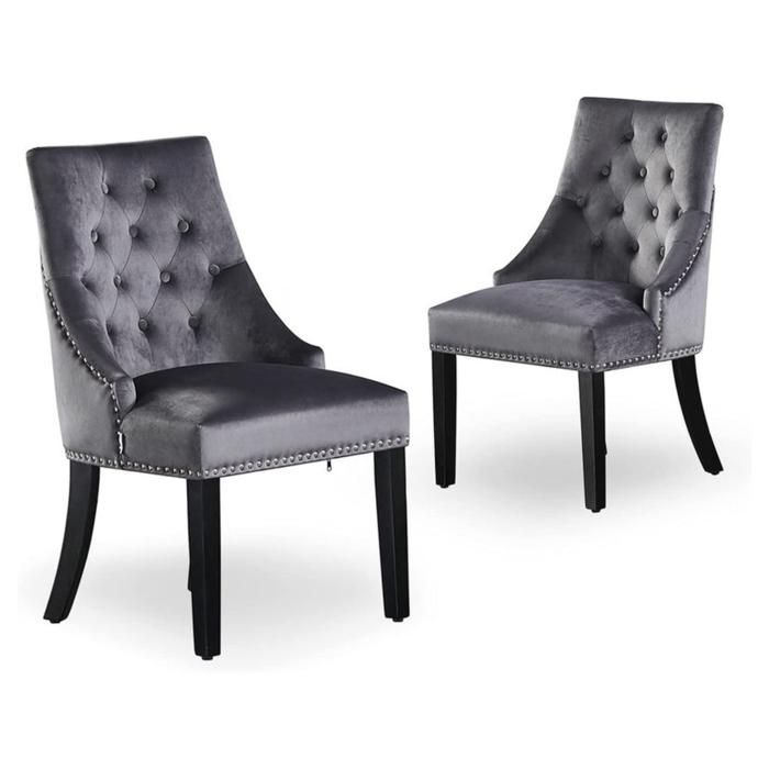 Set of 2 velvet dining chairs with backrests – Designer style wooden legs – Dining room and living room