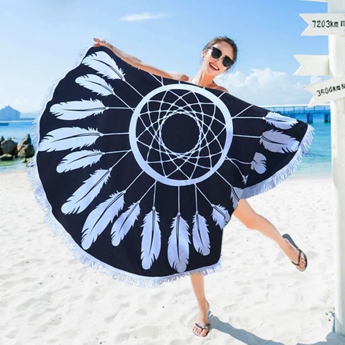 Immigoo Serviette De Plage Ronde Dessin Plume Originale