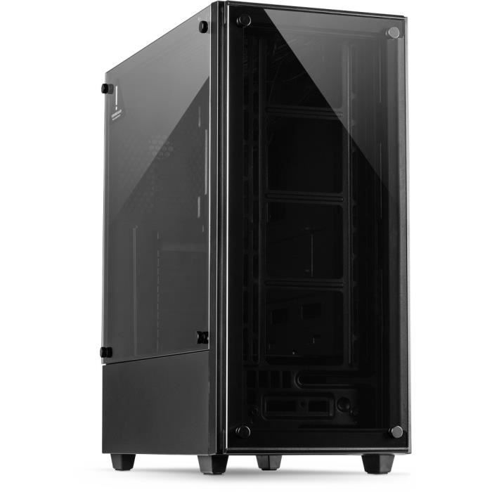 Boîtier PC Full-Tower INTER-TECH C-303 Mirror Noir – 3 ventilateurs – 2 baies internes – 4 baies dextension