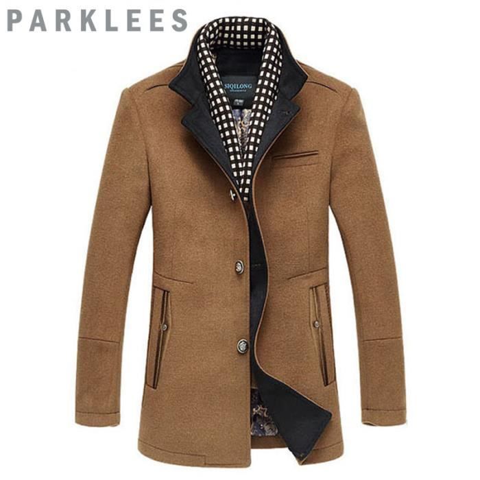 Manteau en Laine Homme Mode Carreaux Col Châle... Kaki - Cdiscount  Prêt-à-Porter